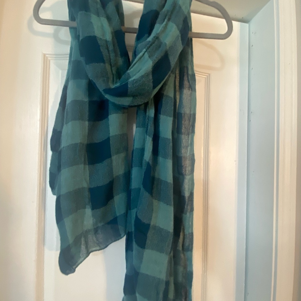 Plaid Teal and Navy Blue Scarf